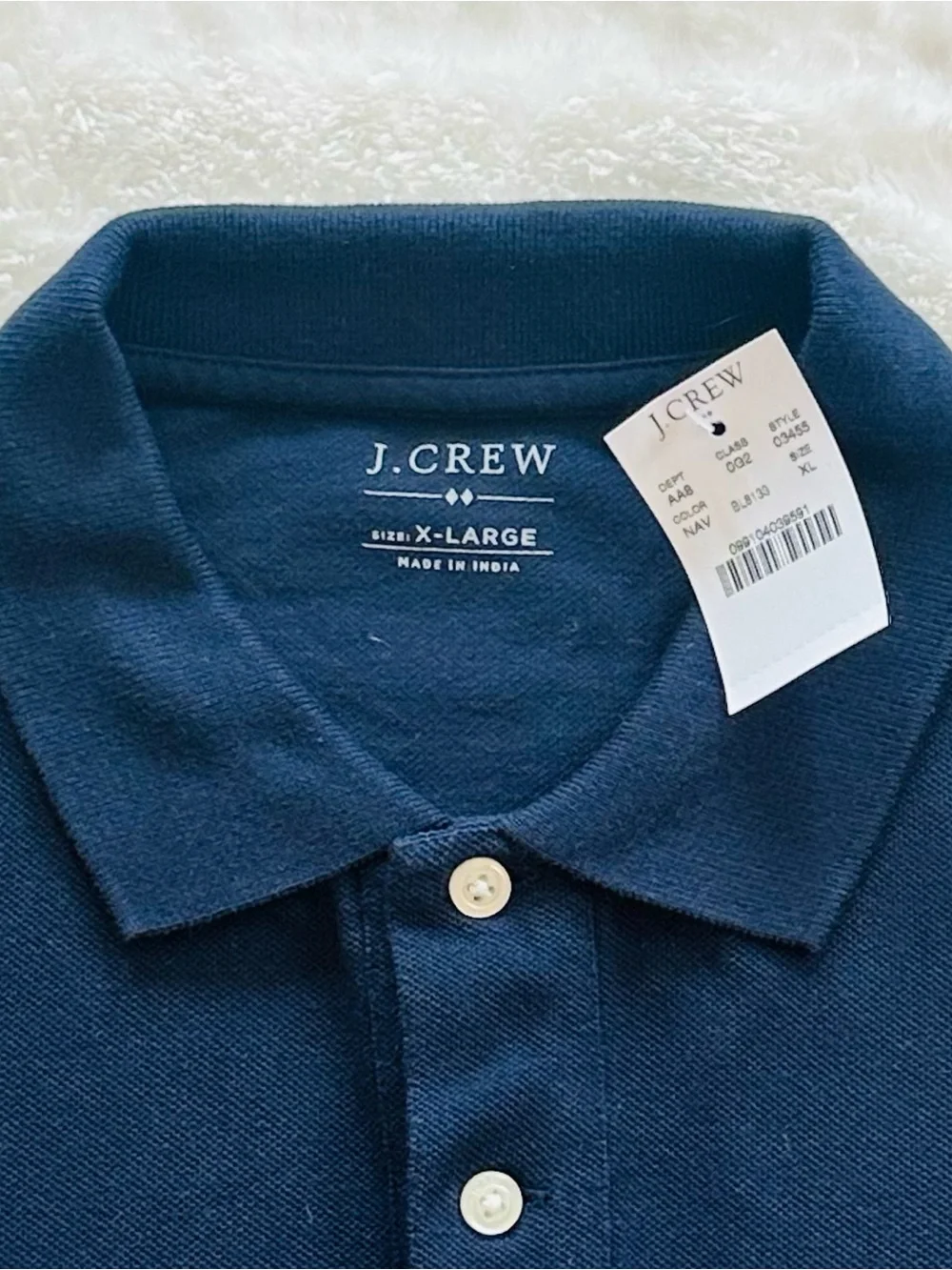 NWT J.Crew Men's Navy Blue Classic Piqué Cotton Polo Long Sleeve Shirt Size XL